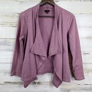 Talbots Mauve Pink Heathered Waterfall Open Silver Thread Cardigan‎ Sweater LP